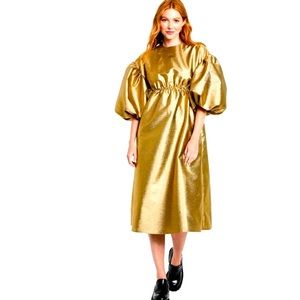 Kika Vargas X  Target Women's Gold Metallic Puff Sleeve Dress- XS
